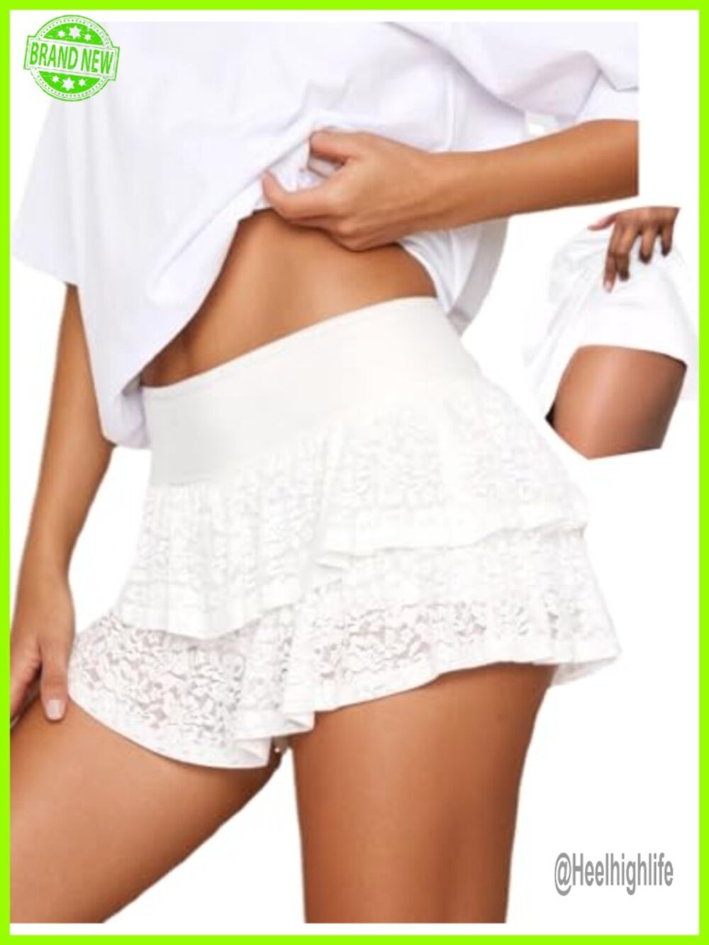 Layered Ruffle Lace Skorts with Built-in Shorts Mini Skort